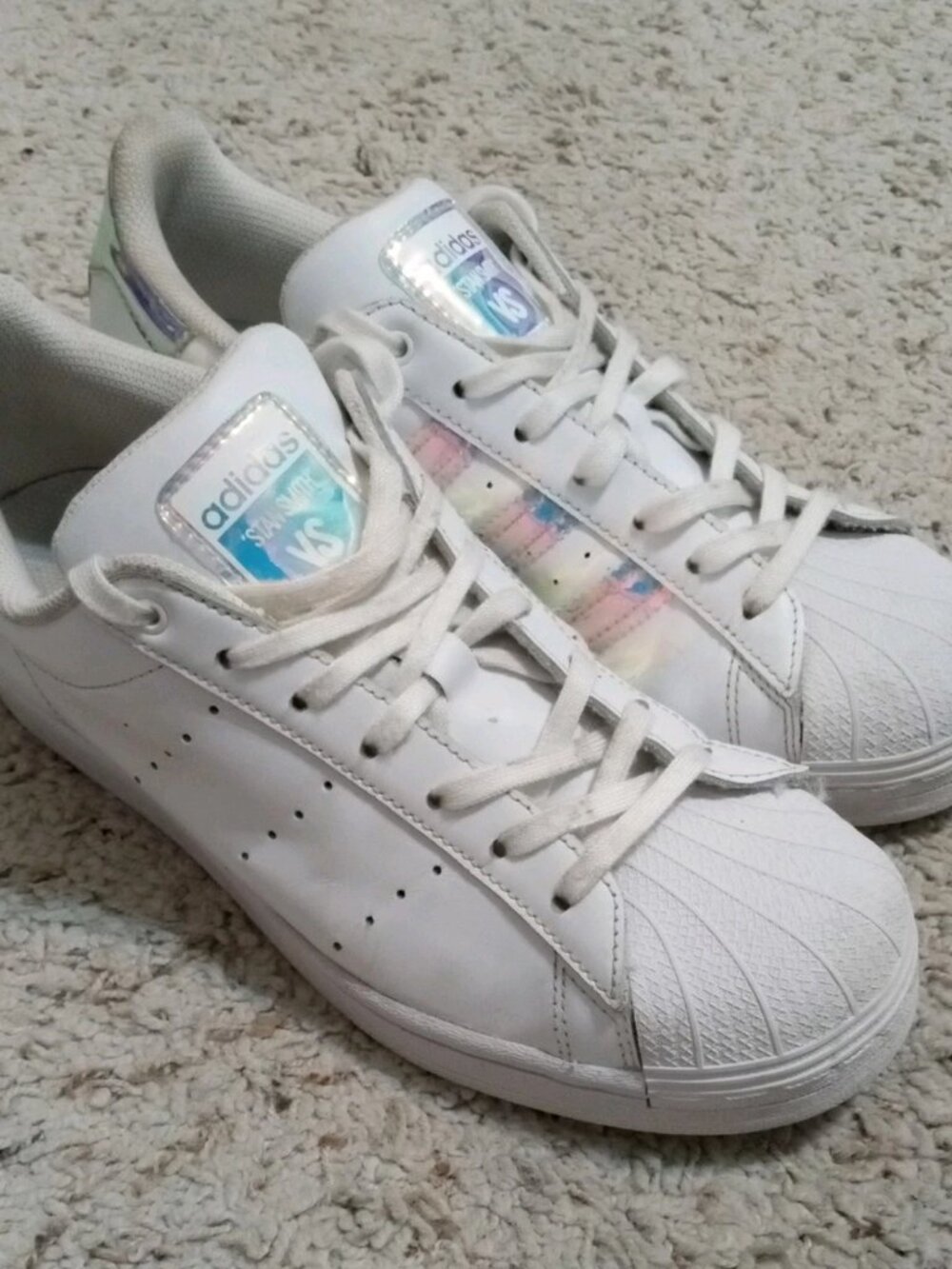 Adidas Stan Smith VS Superstar Low White Iridescent FX7594 Big Kids Size 7